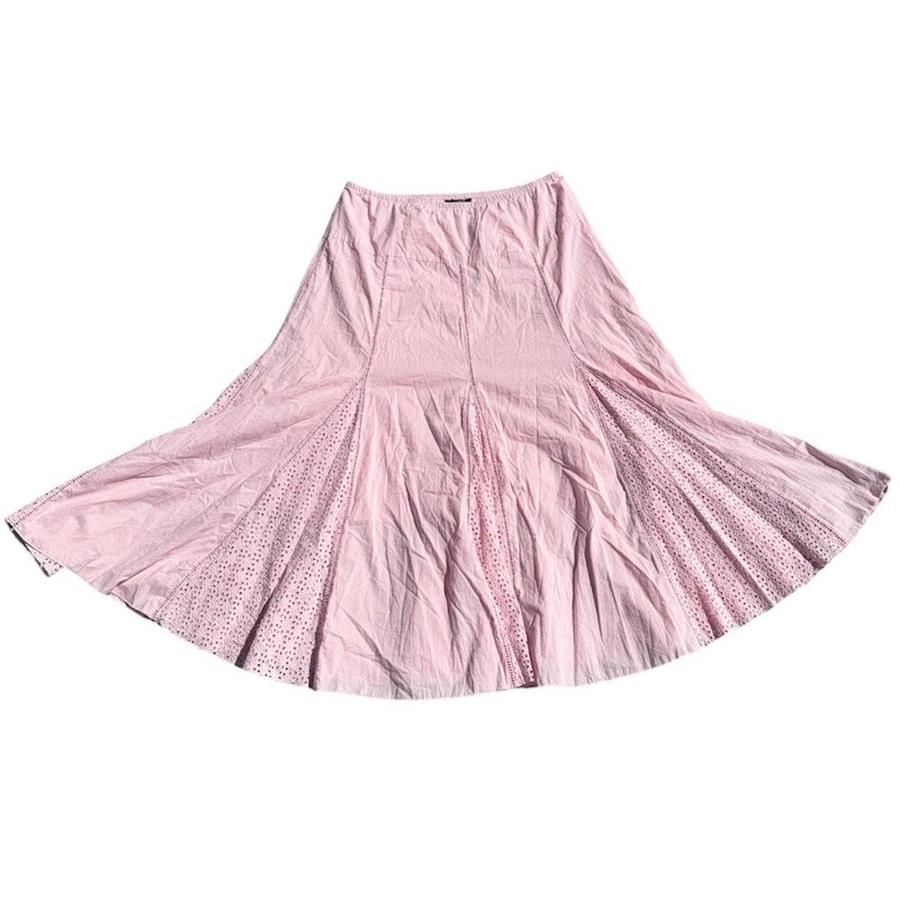 Karen Kane 100% Cotton Pink Eyelet Lace Lined Maxi Skirt Sz L Casual Cottagecore